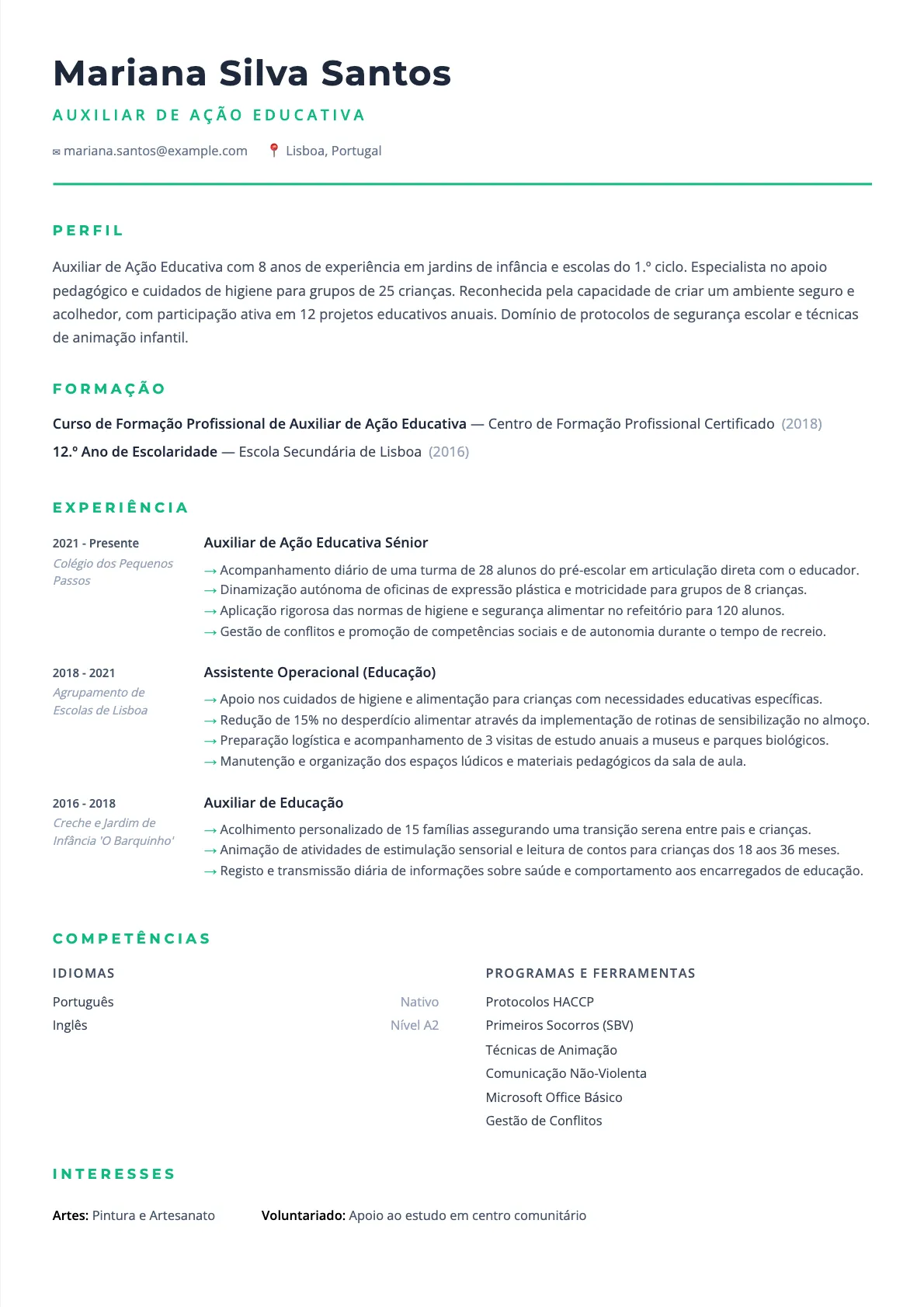Exemplo de Currículo para Auxiliar de Ação Educativa 2026