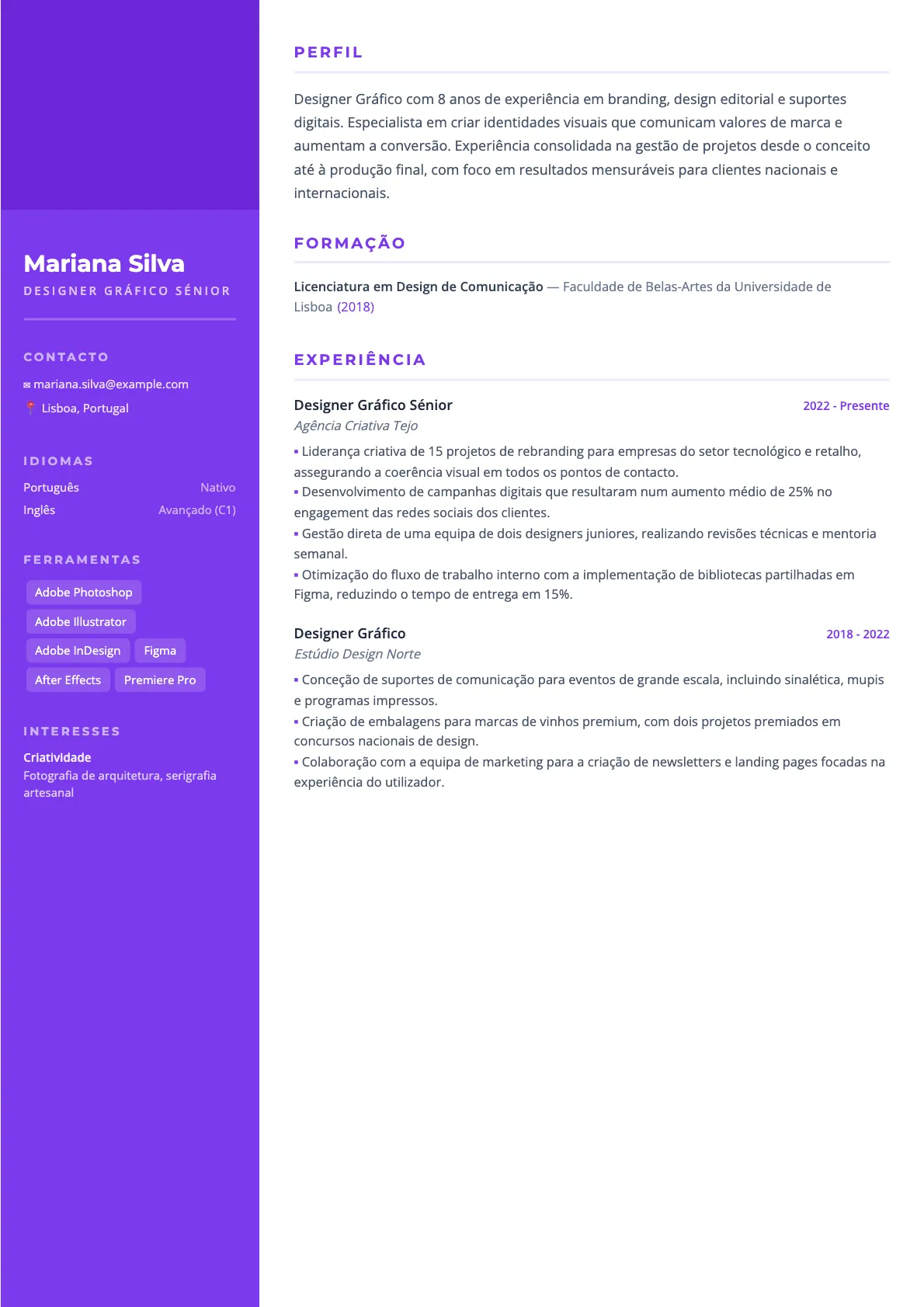 Exemplo de Currículo de Designer Gráfico 2026