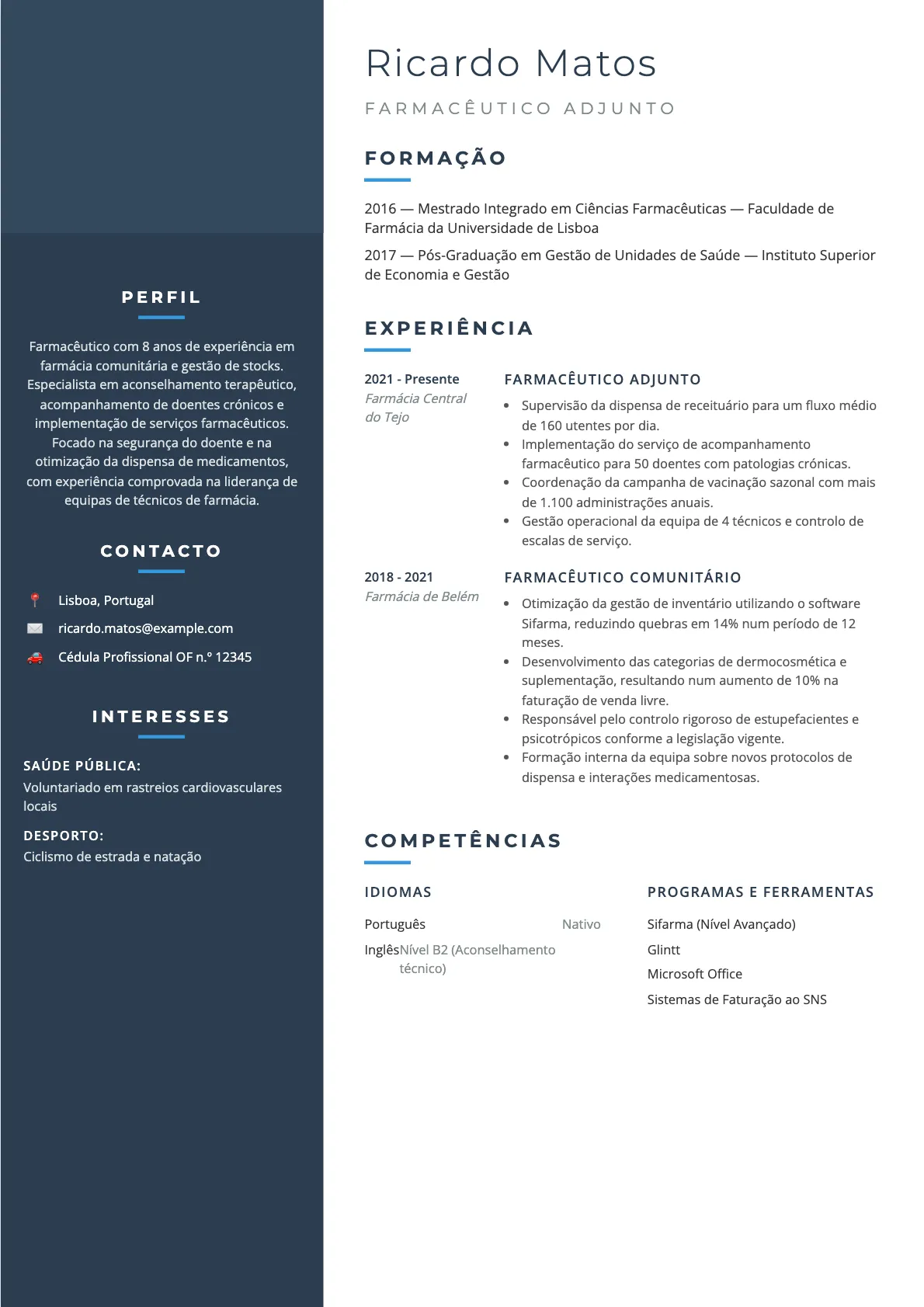 Exemplo de Currículo de Farmacêutico 2026