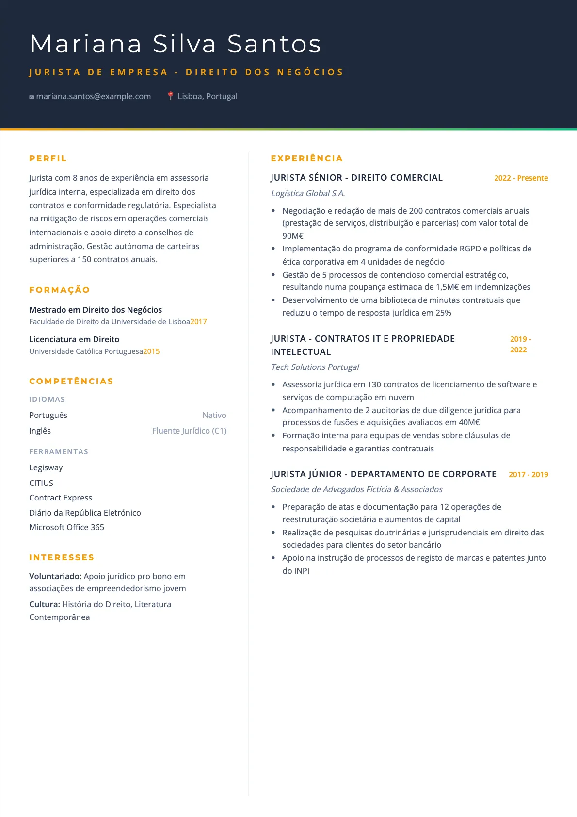 CV de Jurista de Empresa: Exemplo e Guia para 2026