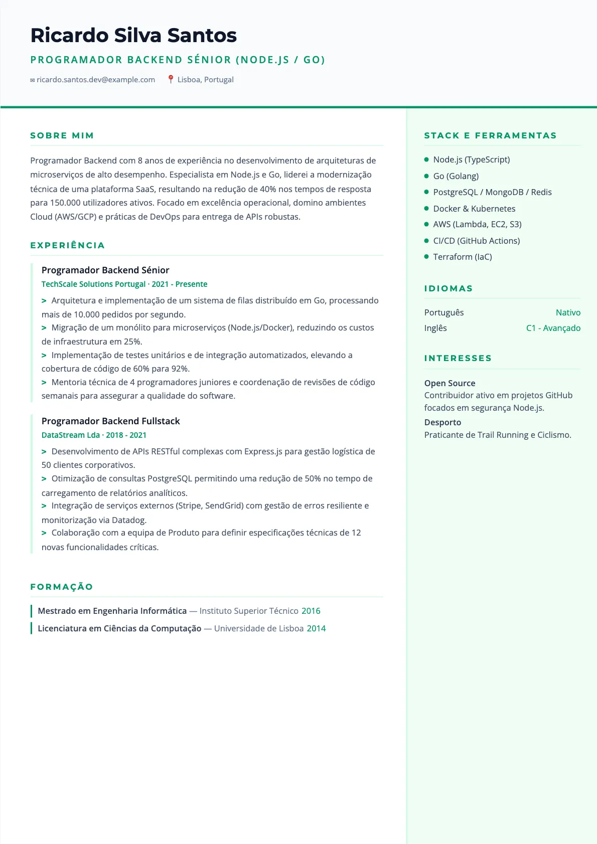 Exemplo de Currículo para Programador Backend 2026