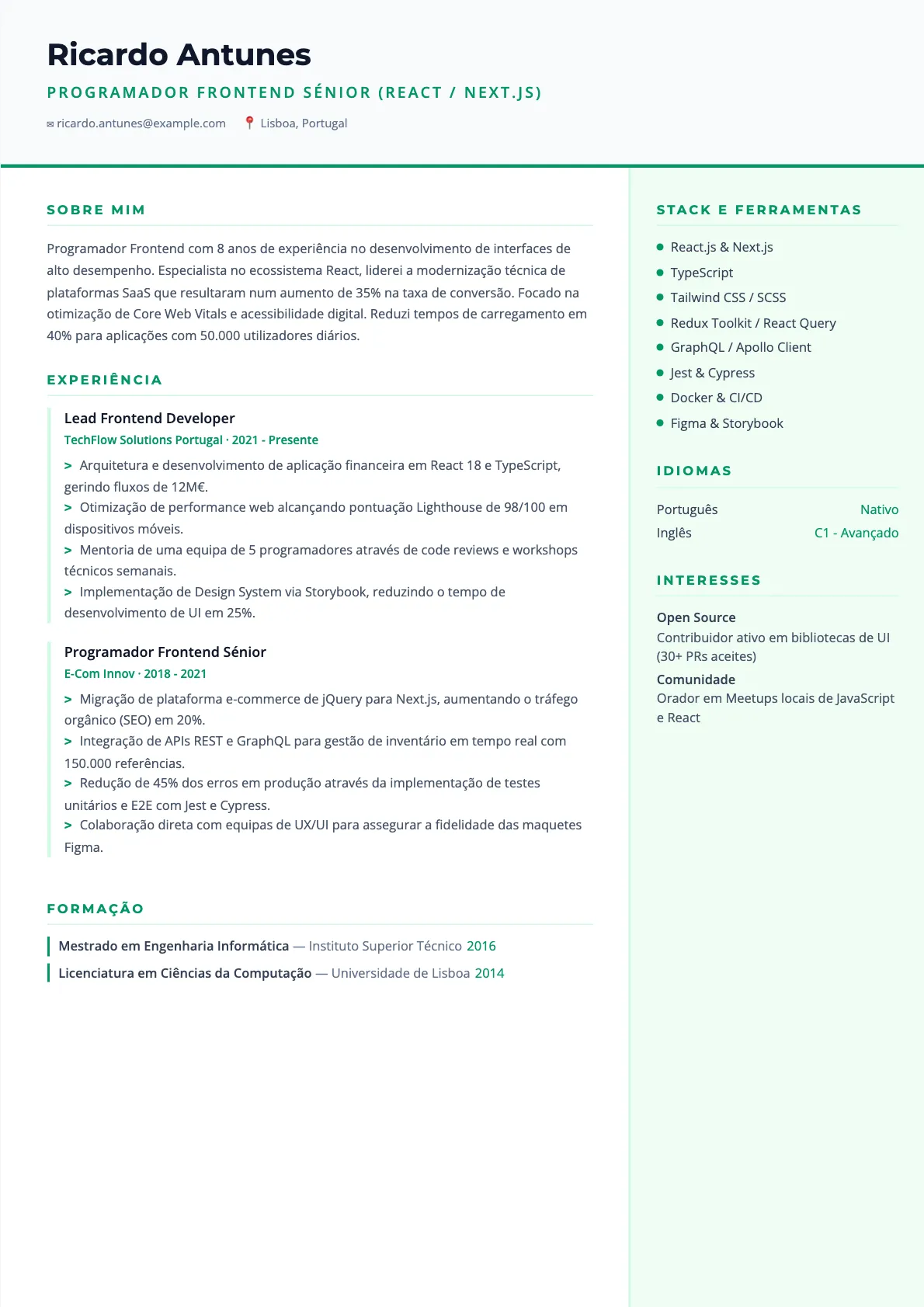 Exemplo de Currículo Programador Frontend 2026