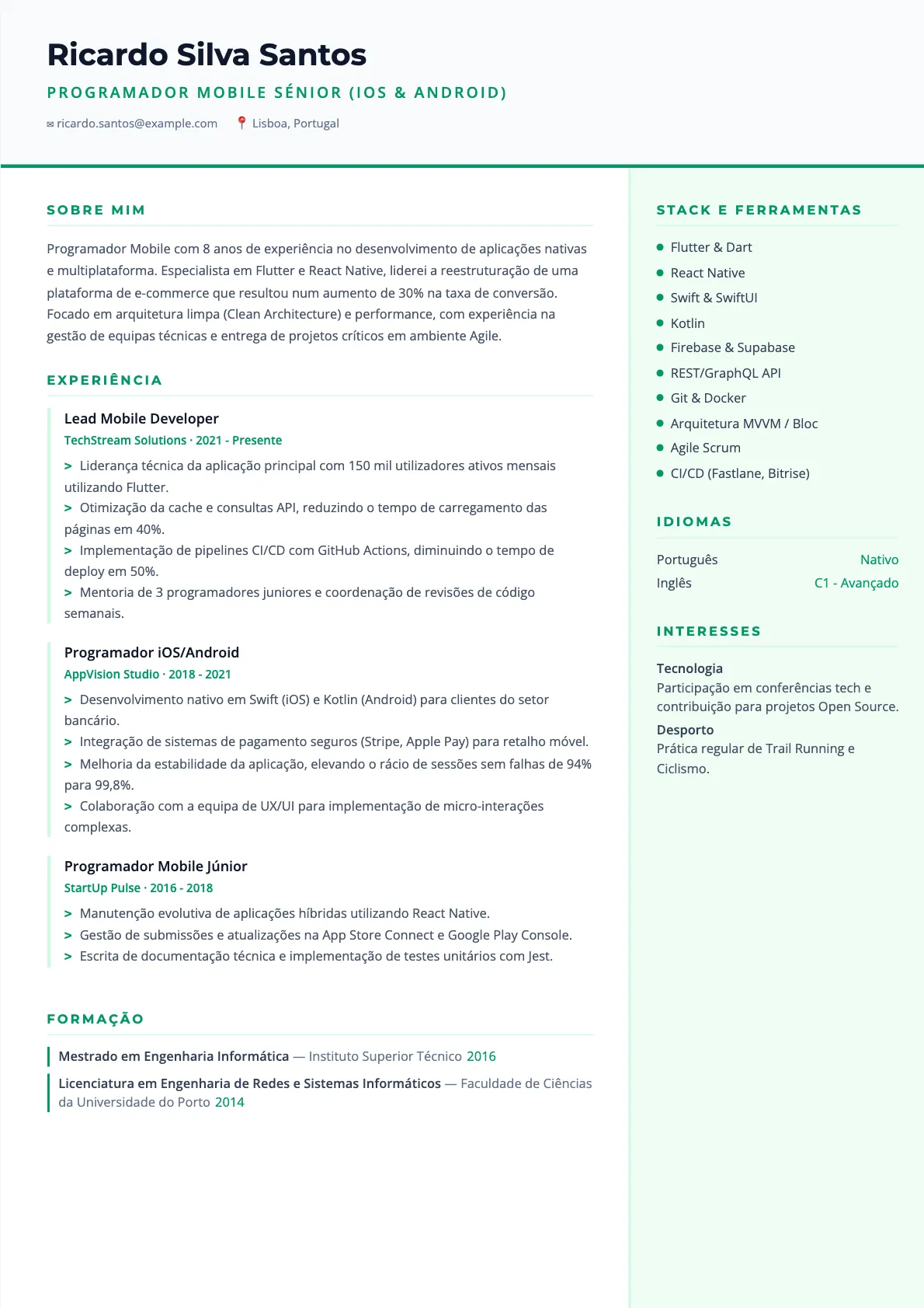 Exemplo de Currículo para Programador Mobile 2026