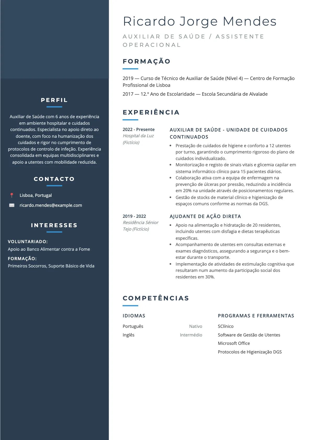 Exemplo de Currículo de Auxiliar de Saúde 2026