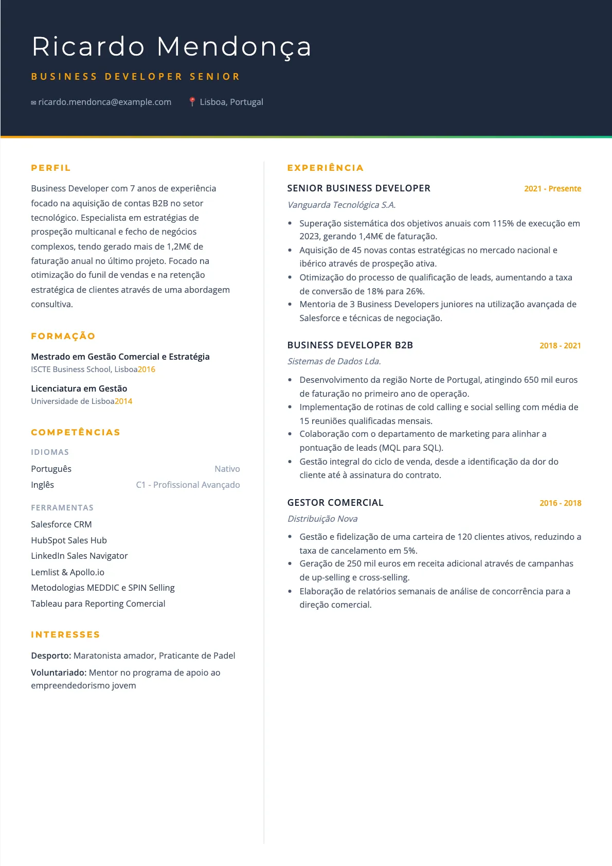 Exemplo de Currículo Business Developer 2026
