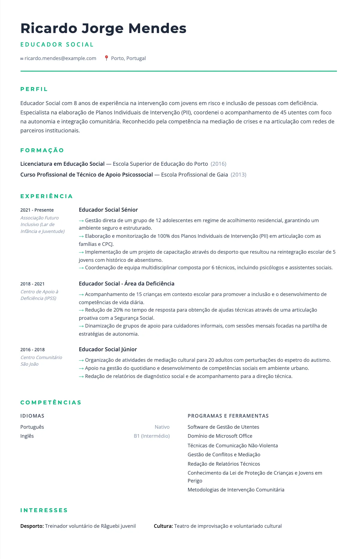 Exemplo de Currículo para Educador Social 2026