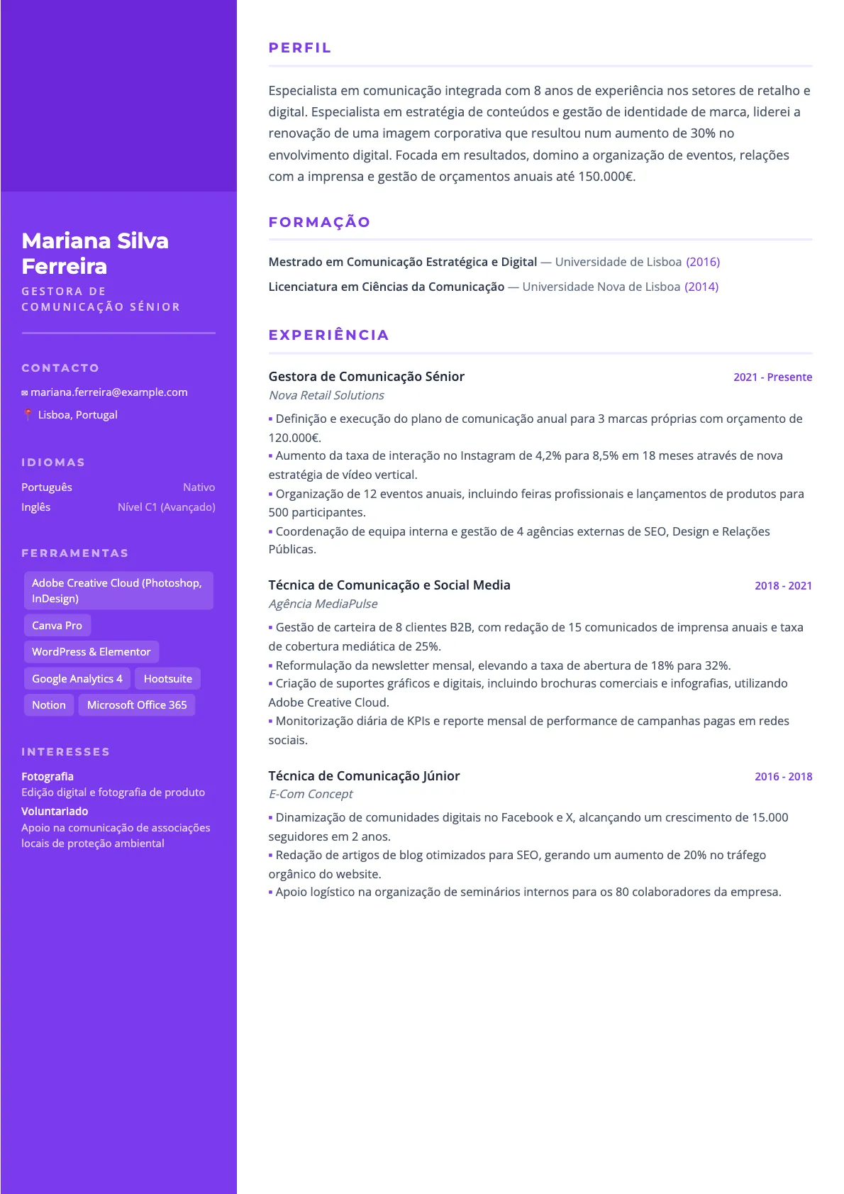 Exemplo de Currículo para Gestor de Comunicação 2026