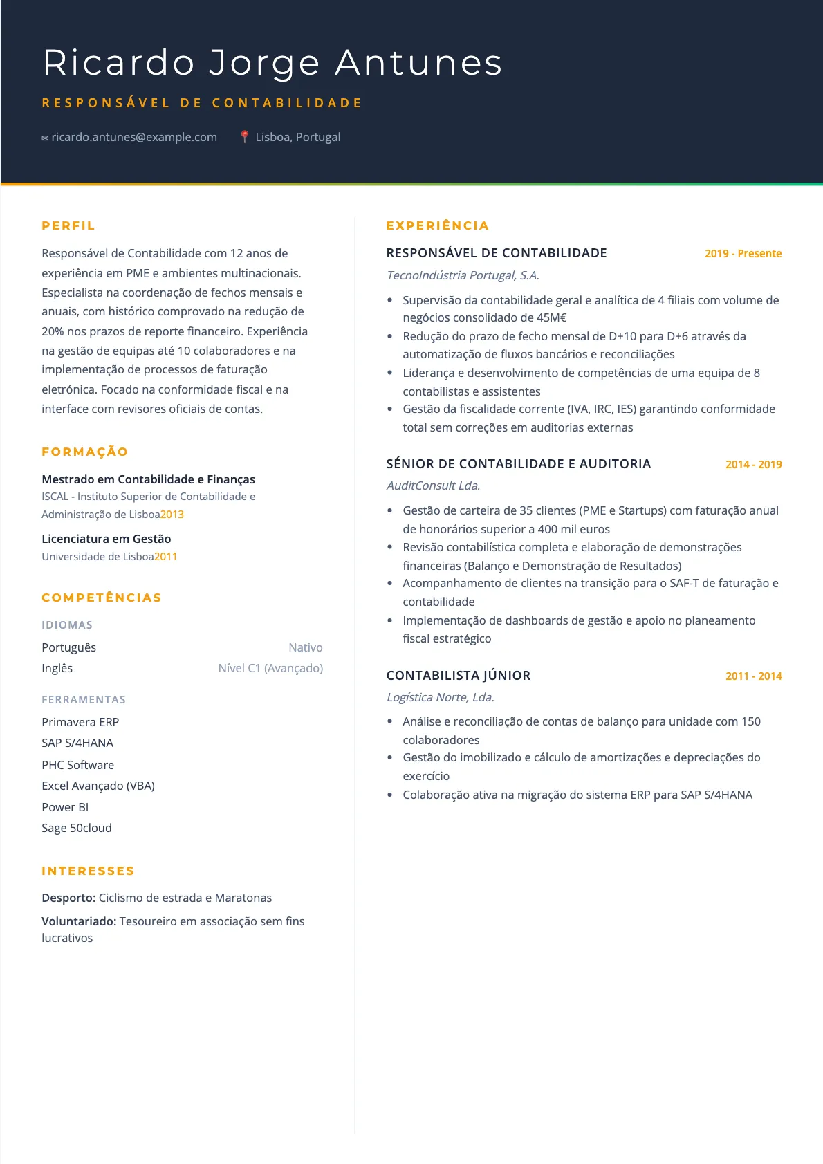 Exemplo de Currículo para Responsável de Contabilidade 2026
