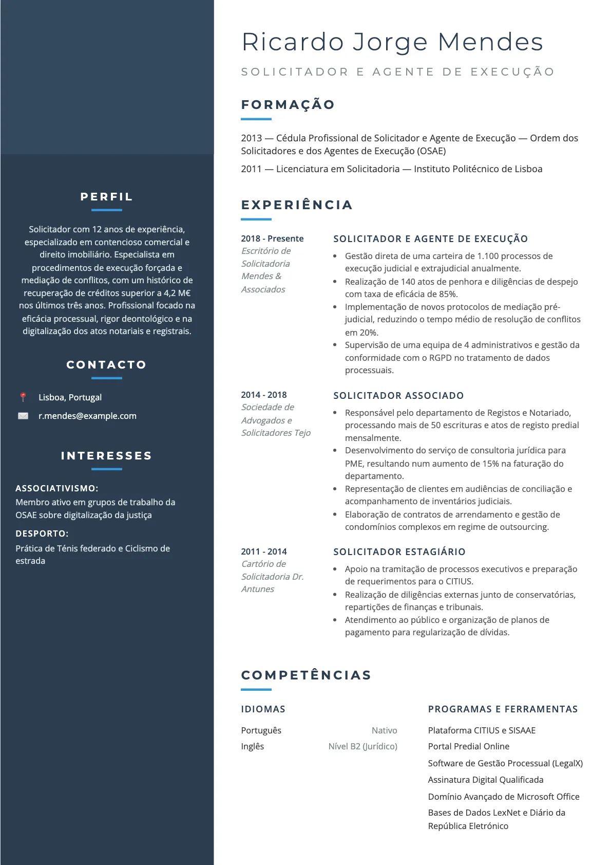 Exemplo de CV para Solicitador 2026