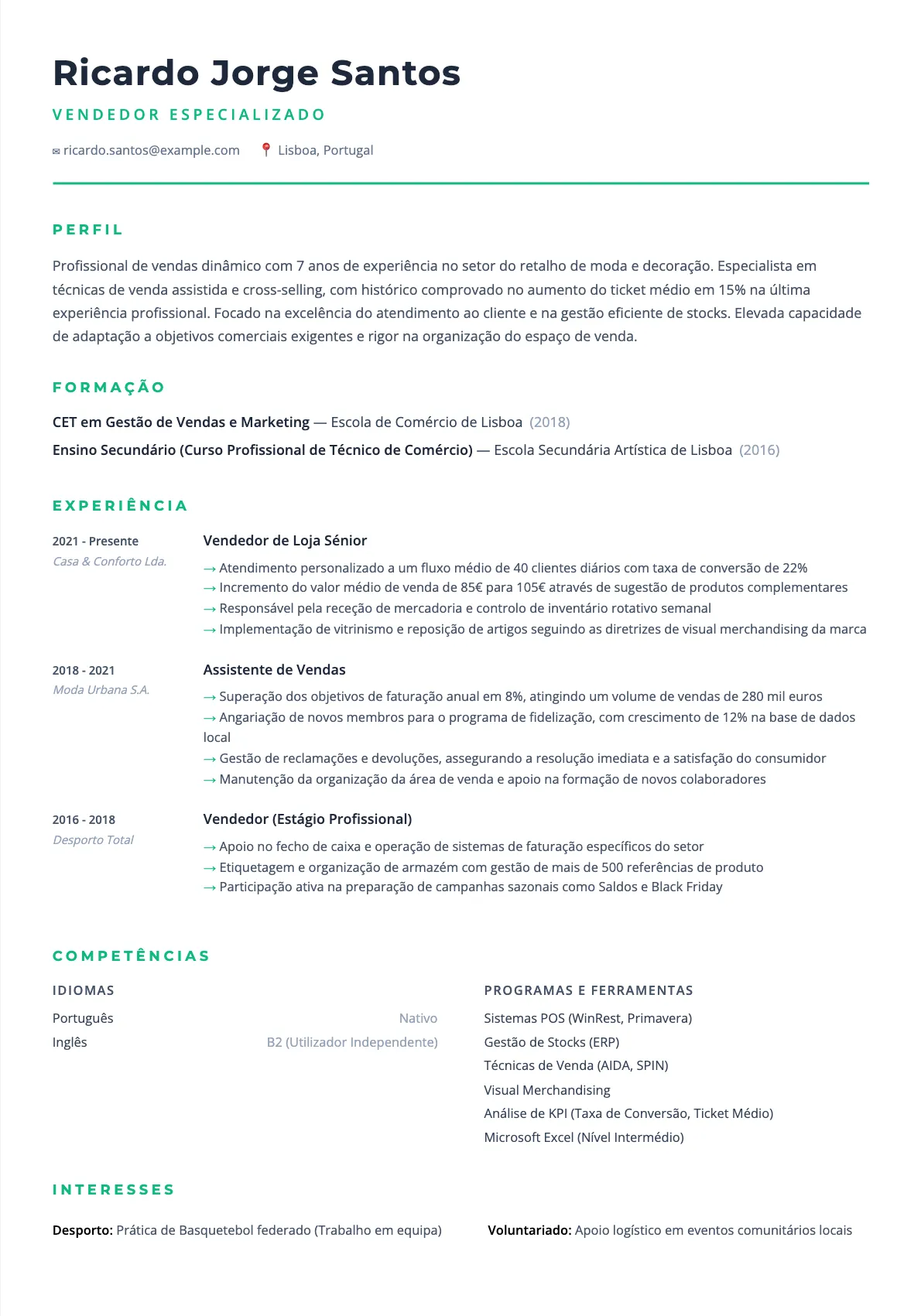 Exemplo de Currículo para Vendedor de Loja 2026