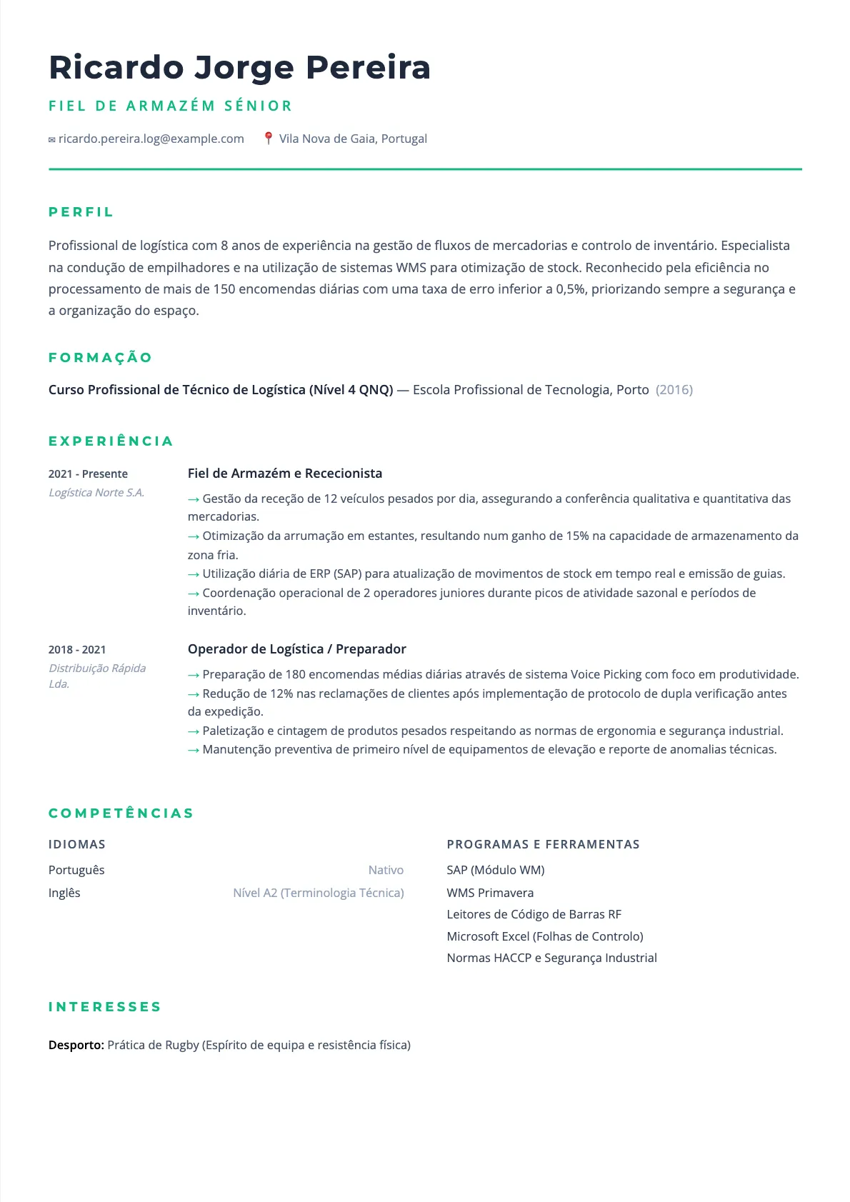 Exemplo de Currículo para Fiel de Armazém 2026