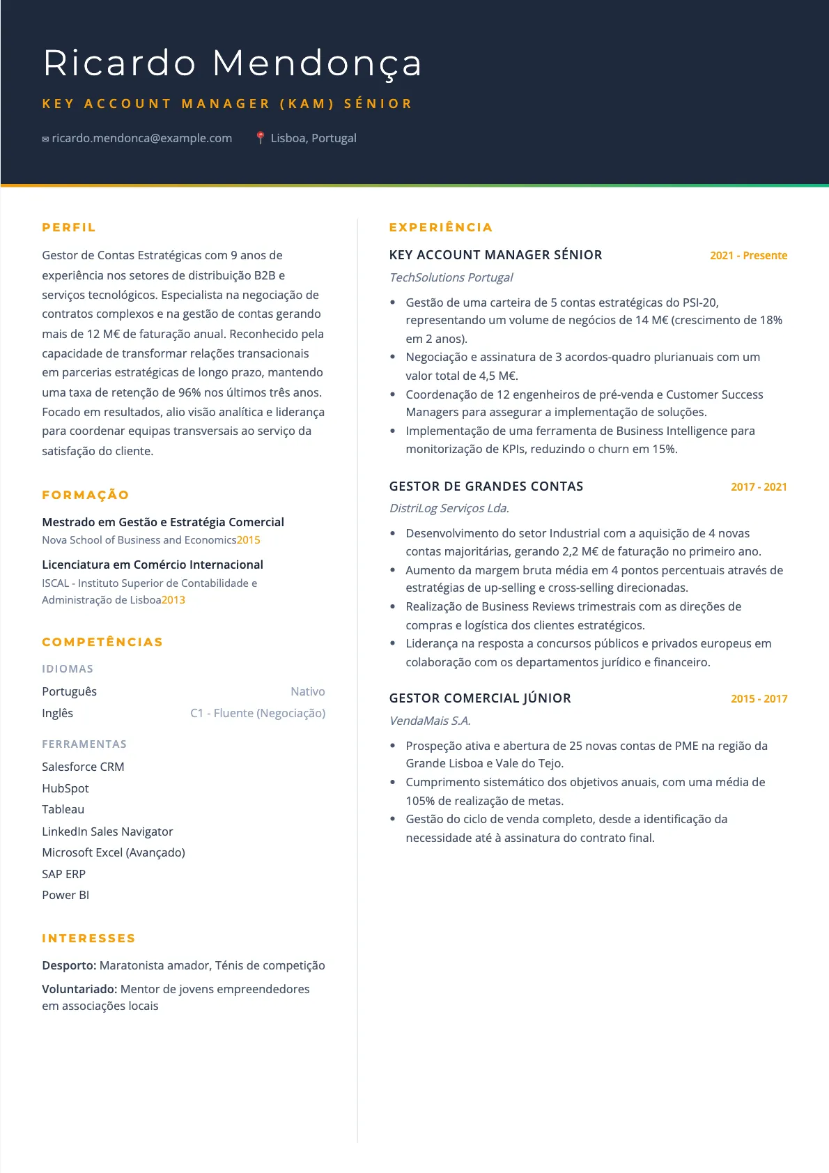 Exemplo de Currículo para Key Account Manager 2026