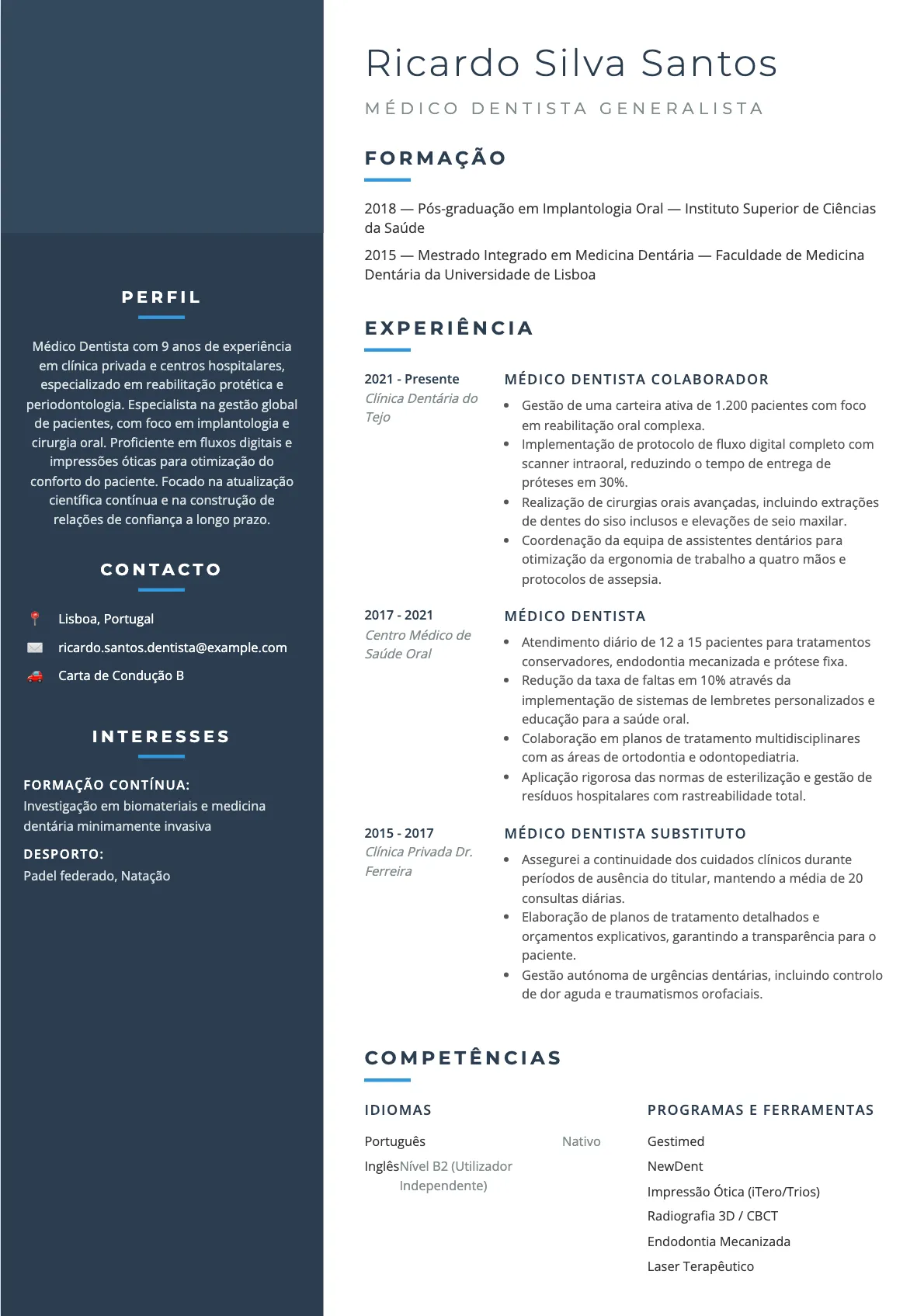 Exemplo de Currículo para Médico Dentista 2026
