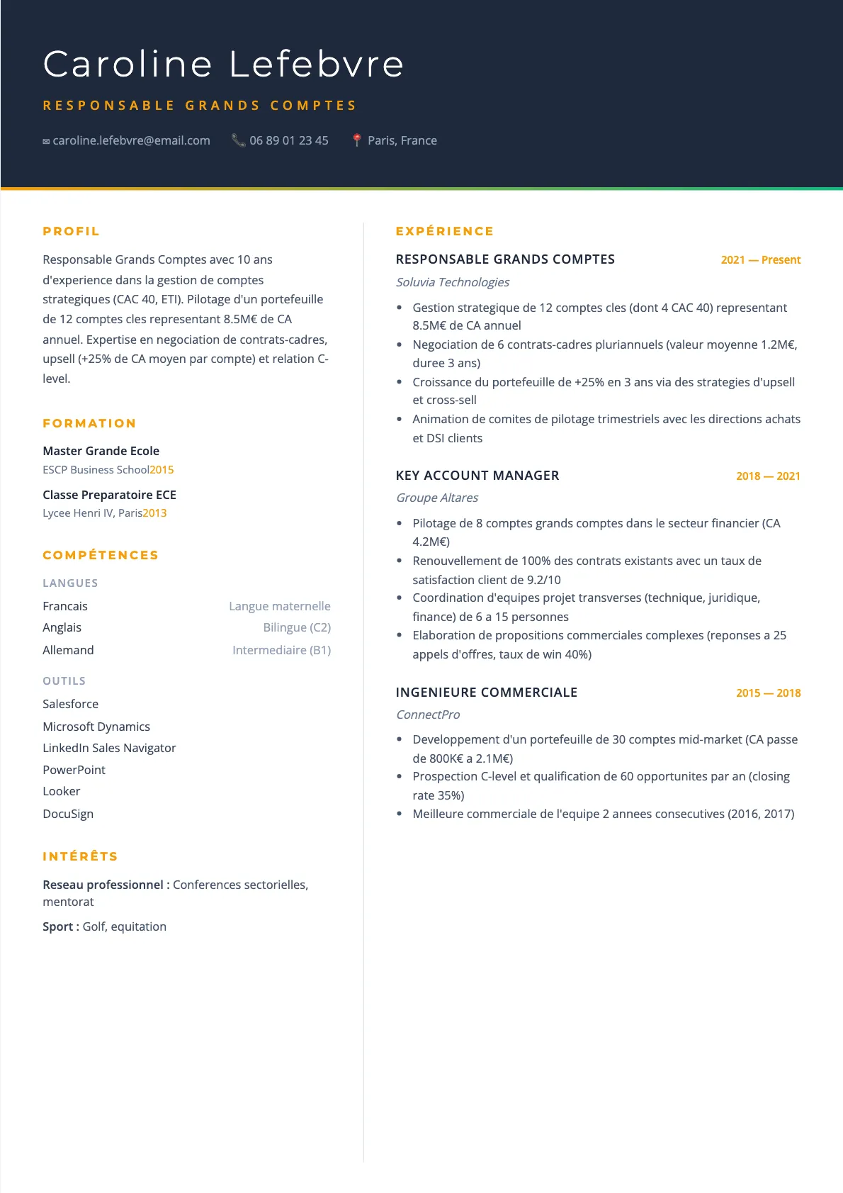 Exemple de CV Responsable Grands Comptes (modèle executive) créé avec CV Boost