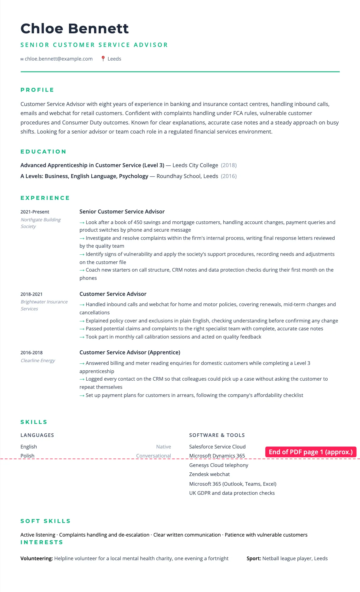 Customer Service Advisor CV Example and Writing Guide 2026