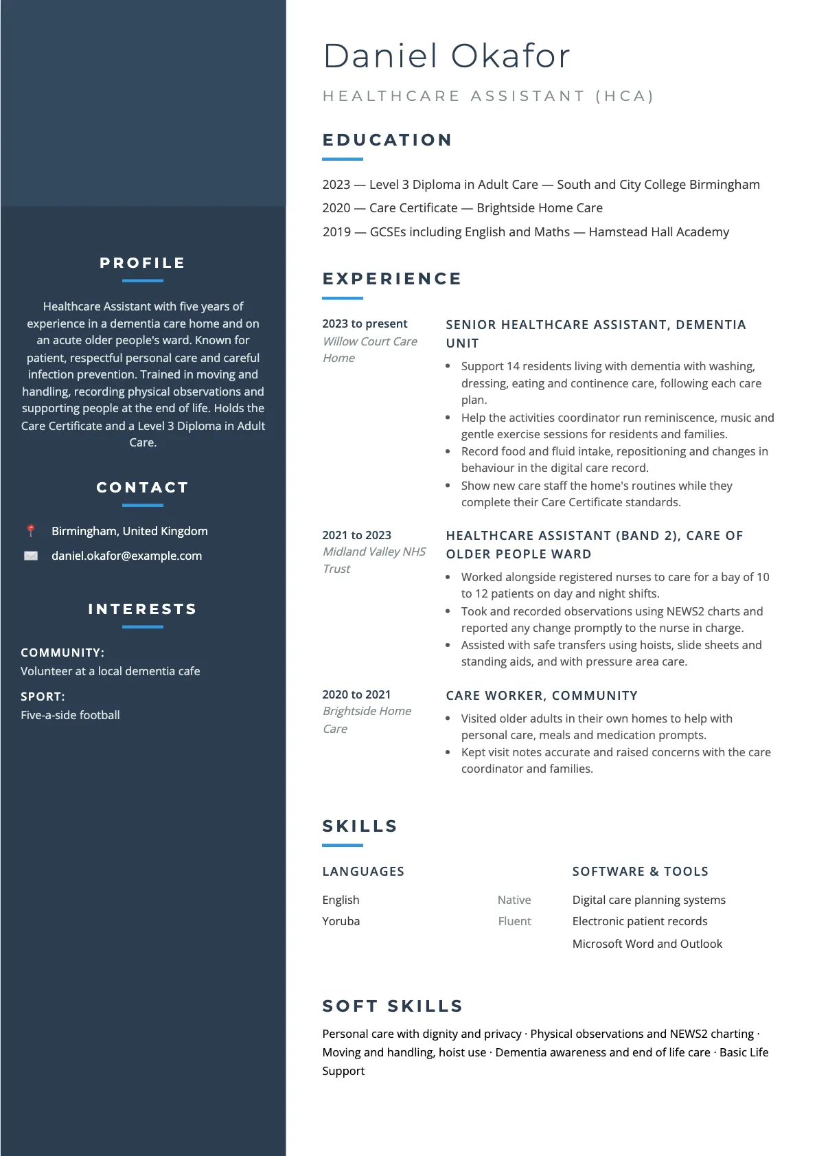Healthcare Assistant CV Example for Hospital and Care Home Jobs