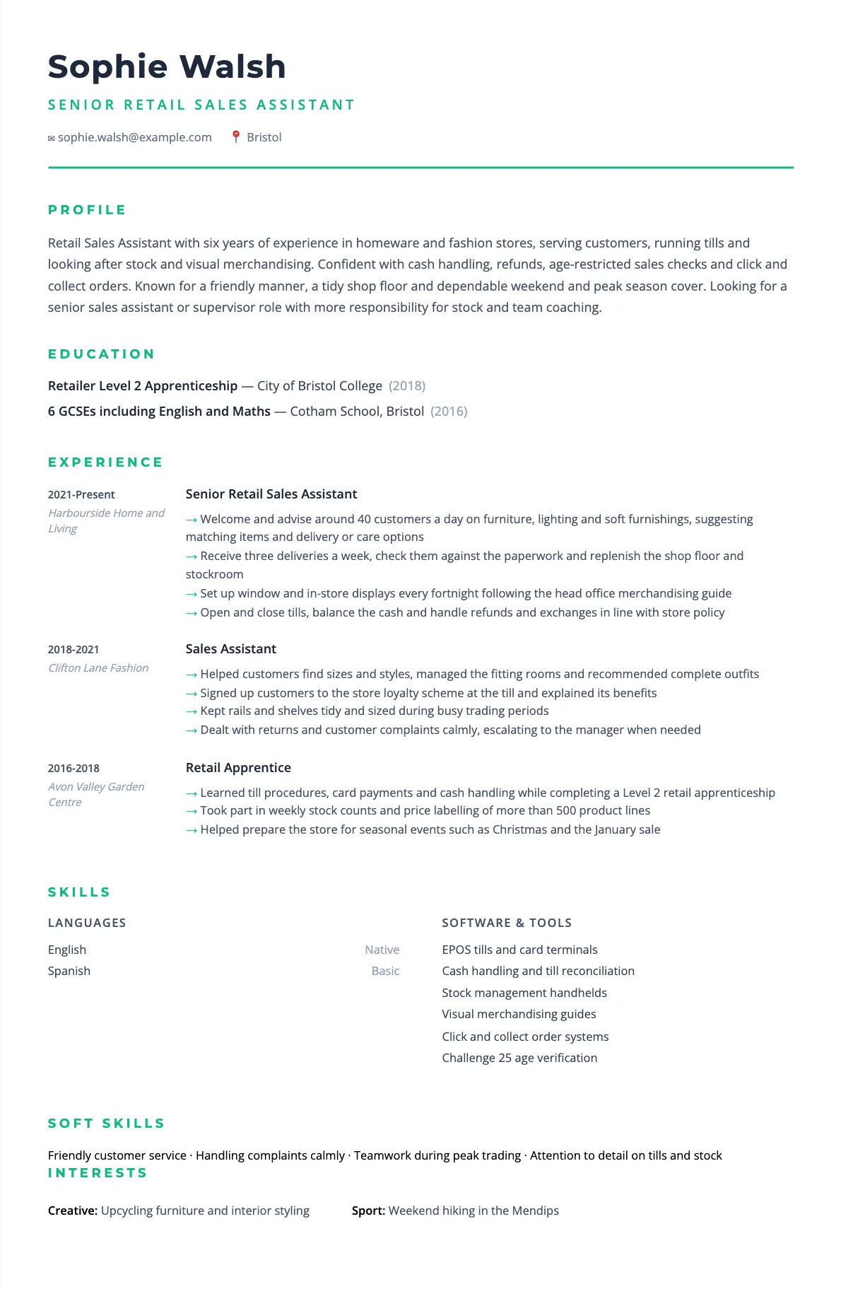 Retail Assistant CV Example and Writing Guide 2026