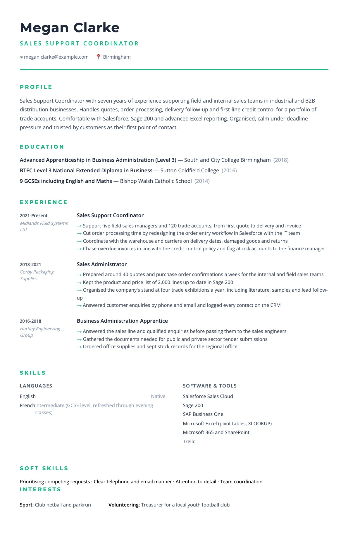 Sales Support Coordinator CV Example and Writing Guide 2026