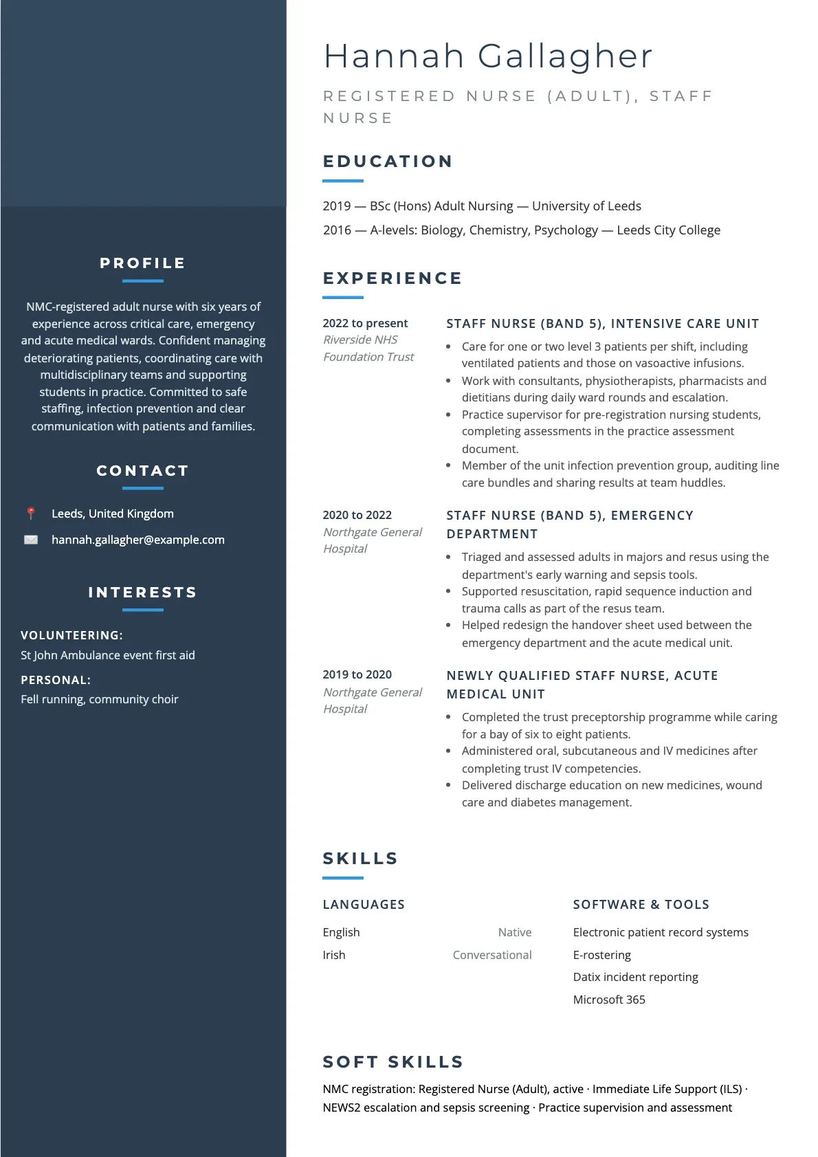 Staff Nurse CV Example: Registered Nurse CV for NHS Roles